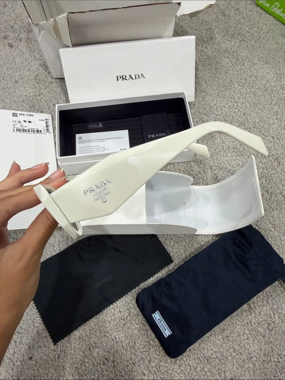 Prada White Rectangular Sunglasses with Dark Lenses 0PR 17WS Talc Smoke Grey